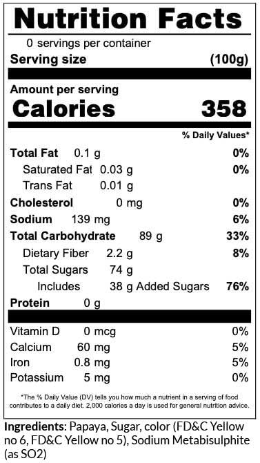 C.J. Dannemiller Dried Papaya Chunks, Bulk 44 LB Case, Delicious Dried Fruit for Snacking, Trail Mix