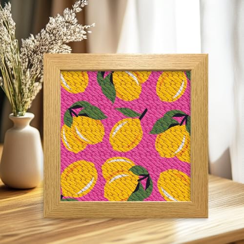 Image of BEUNITONE DIY Punch Needle Kits for Beginners,Lemon Pre-Printed Pattern,Embroidery Punch Needle Starter Kits for Adults,Includes Pre-Printed Cloth,Yarns,Hoops,Threader and Instruction