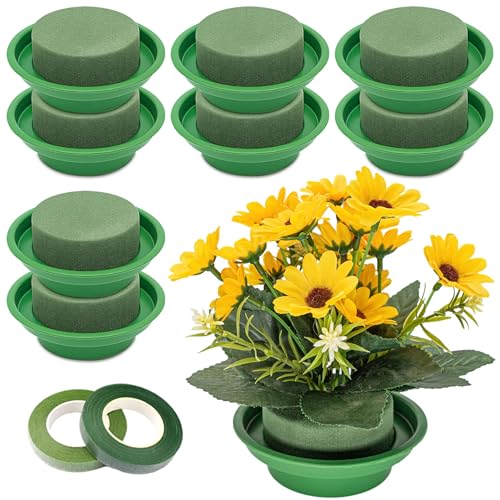 INKNOTE 4Pcs Floral Foam Rounds in Bowls Green DIY Flower Arrangement Kit for Wedding Aisle Garden Home and Artificial Bouquet Party Decoration