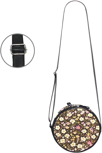 Miniatura 3 de Retro Vibrant White Flower Leaves Round Cute Crossbody Bags for Womens Beauty with Adjustable Strap Side Bags Date Canvas Messenger Purse