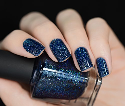 Image of ILNP After Midnight - Prussian Blue Holographic Nail Polish with Gold Accents, Chip Resistant Manicure, Non-Toxic Nail Lacquer, Vegan, Cruelty Free, 12ml