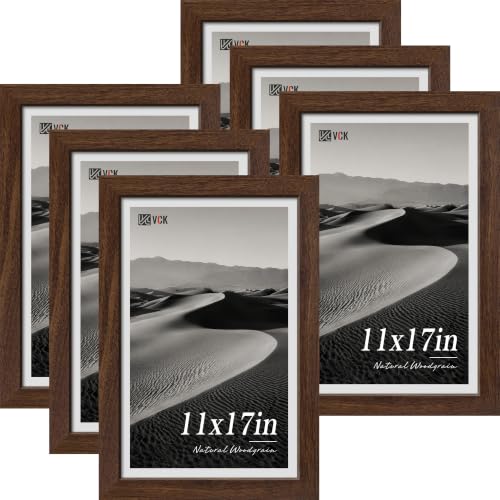Image of VCK 11x17 Picture Frames Brown - Wide Border Wood Poster Frame, Multi-Directional Display Family Photos, Office Prints, Studio /Gallery Artwork, Woodgrain Series, Wall Hanging, Set of 6