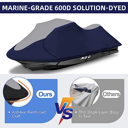 Zenicham 600D Jet Ski Cover - Trailerable Seadoo Cover, Waterproof Jetski Cover, PWC Cover Fits Seadoo, Yamaha, Jet Ski Watercraft Cover Fits from 96\"-102\" (1 seat), Gray & Navy