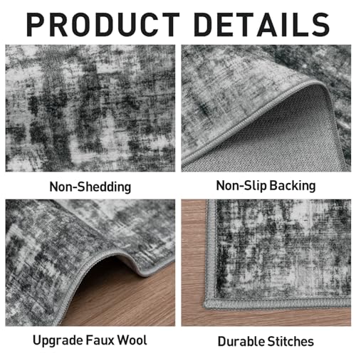 2'6''x8' Runner Rugs Washable Rug: Modern Abstract Living Room Rug Soft Anti-Skid Thin Carpet Indoor Floor Non-Shedding Carpets for Bedroom Dining Room Farmhouse Nursery Home Office - Black
