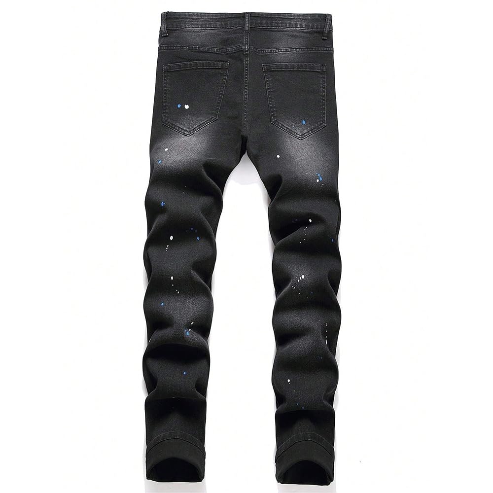 Jeans da uomo strappati patchwork slim fit stretch denim pantaloni hip hop streetwear moda pantaloni