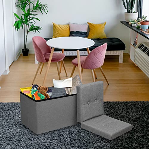 Carolmade 30 Inches Storage Ottoman Bench With Flipping Lid, Linen Foldable Storage Footrest, Ottoman With Storage For Living Room Holds Up To 330Lbs, Light Grey #TOP1