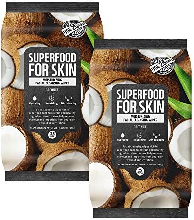 FARMSKIN Facial Cleansing Wipes Moisturizing Coconut / Facial Towelettes to Remove Waterproof Makeup / Gentle & Quick facial cleansing / for Hydrating, Skin Balancing / 25 count (Pack of 2)