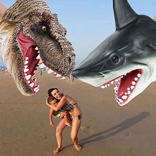 Gemini&Genius Tyrannosaurus & Shark Hand Puppets Dinosaur and Marine Animal World Action Figure Set Funny & Scared Head Hand Puppets for Home, Stage and Class Role Play Toys - Thumbnail 3