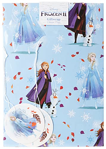 UK Greetings Disney La Reine des Neiges Papier Cadeau Anniversaire Fille - 2 feuilles et 2...