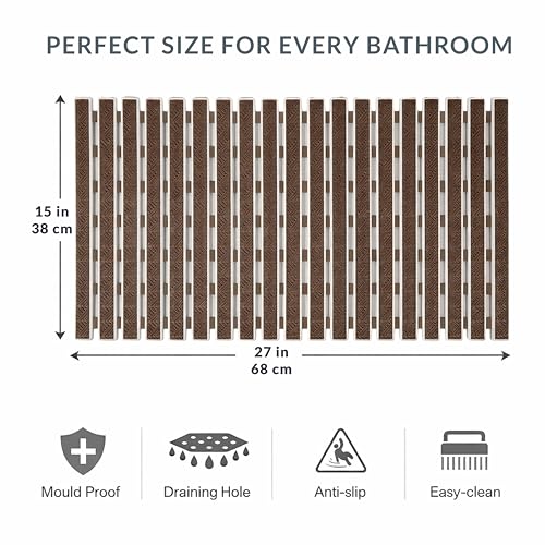 Image of HOMEZE TPE Anti-Slip Shower Mat - Elevate Your Bathing Experience | Strong Suction Grips & Drain Holes | Anti-Skid Bath Mat for Elderly | Premium Bathtub & Shower Area Mat (68x38 cm)