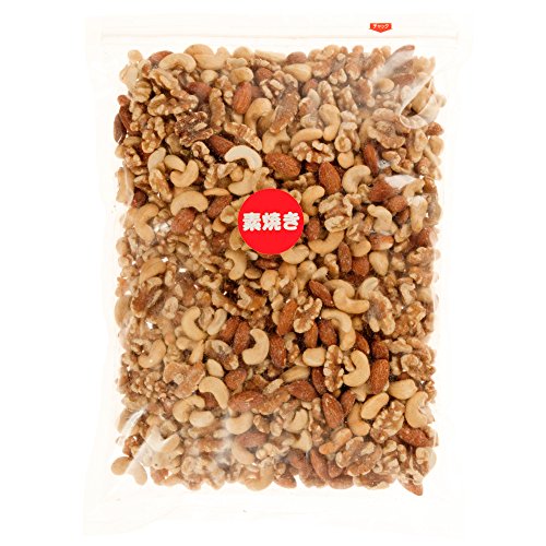 【ケース販売】素焼きミックスナッツ(3種) 500gx8個入 製造直売 無添加 無塩 無植物油 (アーモンド カシューナッツ クルミ)