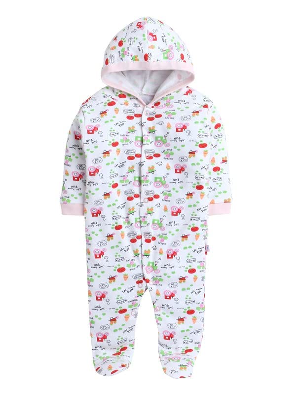 Image of Pooja Baby Front Open Full Sleeves Sleepsuit Hooded with Foot Easy Dressing and Diapering Romper Set of 2