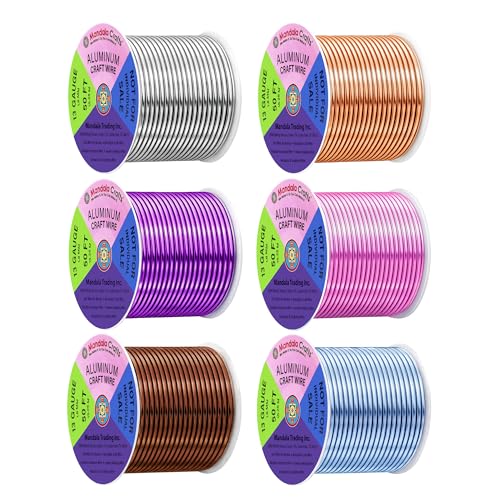 Image of Mandala Crafts 13 GA Blue Pink Brown Assorted Anodized Aluminum Craft Wire | 300 FT, Colored, Flexible, Bendable for Bonsai Armature Sculpting Wire Wrapping Jewelry Making, Weather & Tarnish Resistant
