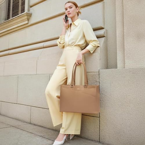 Image of LOVEVOOK Laptop Bag for Women 17.3 Inch Tote Bags Waterproof Leather Briefcase Computer Women Business Office Work Bag,Apricot