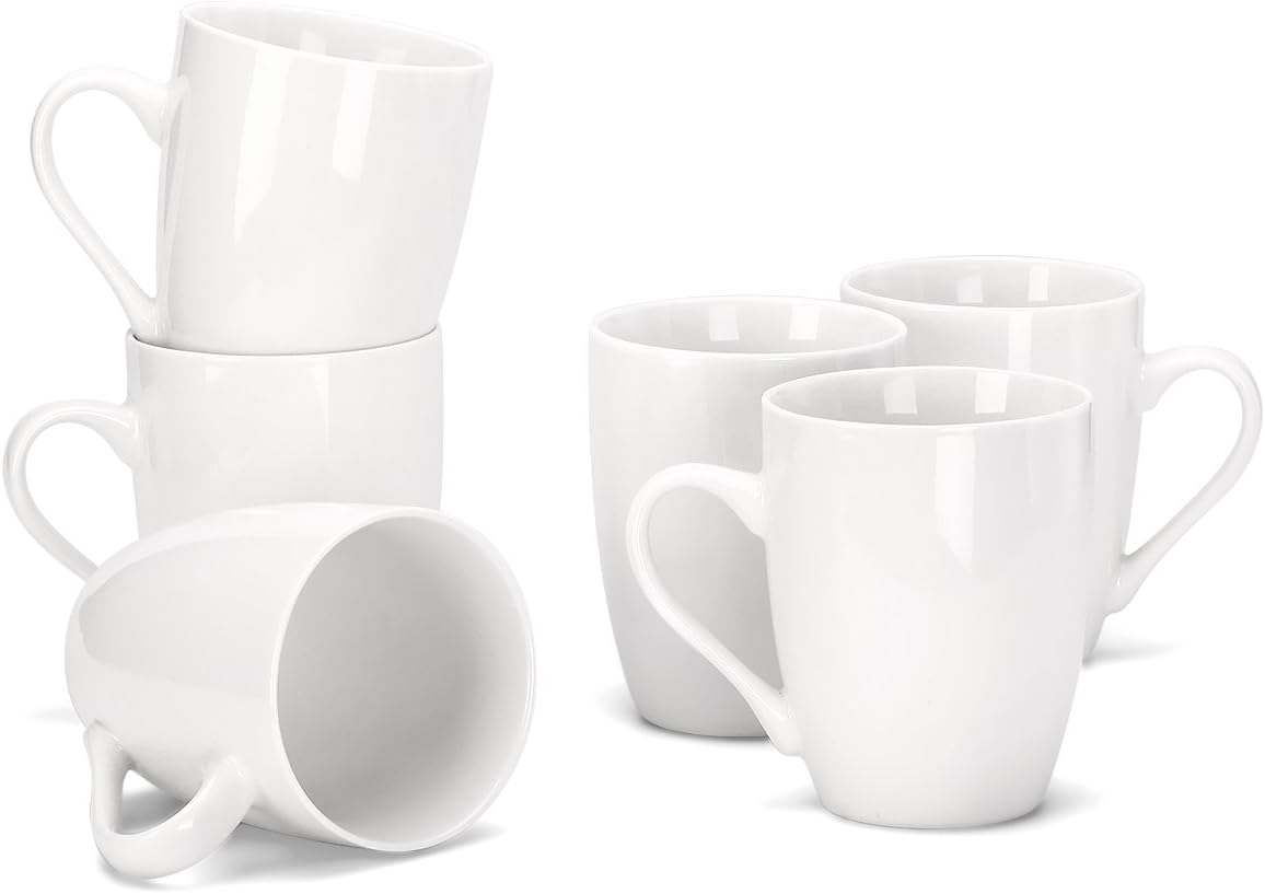 11 Ounce Porcelain Mugs, Set of 6, Tea and Coffee Mug Set, Ivory White (Ivory White, 11OZ)