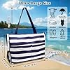 flintronic Große Strandtasche mit Reißverschluss, Streifen Wasserdicht Strandtasche, 43L Faltbare Leichte Badetasche Damen, Beach Tote Bag für Strand, Urlaub, Pool (Marineblau) #1