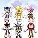6 pièces 27 cm/10.62" Sonic le hérisson en peluche, Super Sonic Amy Rose Knuckles Tails peluche poupée cadeau d'anniversaire pour les fans (knuckles +Tails+Amy Rose+ Chao +Shadow +Blue sonic)
