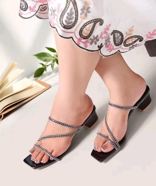 Image of Women's Fancy Patent Leather Heel Sandals - Fabulous Design|FK 813 BLACK HEEL-P