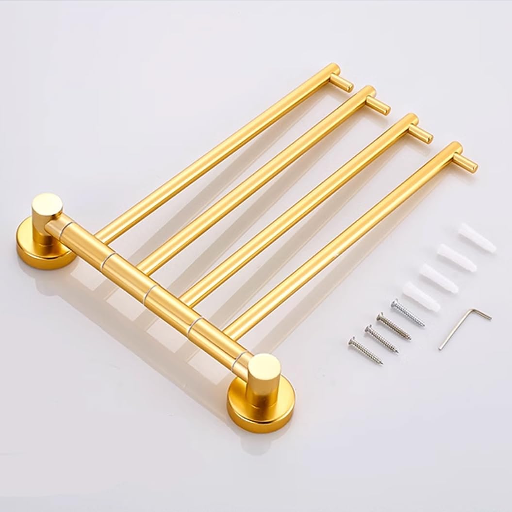Toallero de baño Moderno Dorado con Barra giratoria, Perchero de baño de 4 Barras con Brazo Plegable Giratorio para Montaje en Pared, Barra giratoria Que Ahorra Espacio para L28cm-