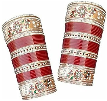 Designer Attractive Handmade Punjabi Bridal Chura, Wedding Engagement Suhaag Choora Bangle Set, Traditional Indian Fashionable Bangle Kada Set, Stone Studded Chuda for Girls and Women