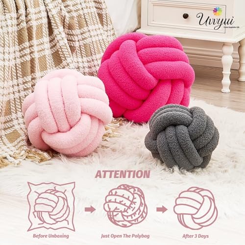 Image of Uvvyui Knot Pillow Ball, Soft Home Decorative Pillows, Round Throw Pillow, Handmade Knotted Plush Pillow, Round Boucle Pillow Cushion (8.6 Inches Pink)