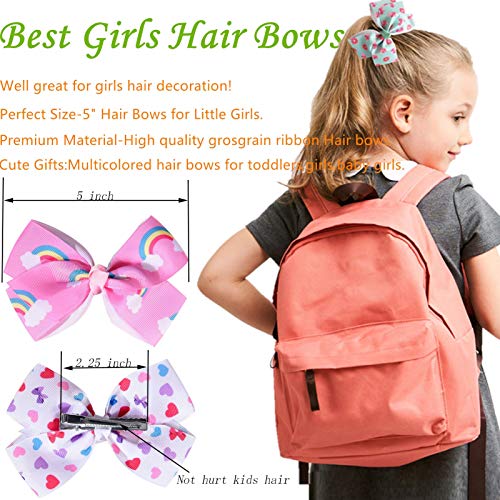 18Pcs 5" Hair Bows For Girls Alligator Clips Unicorn Rainbow Grosgrain Ribbon Big Bows Clips Hair Accessories For Infants Toddlers Kids Teens #TOP2