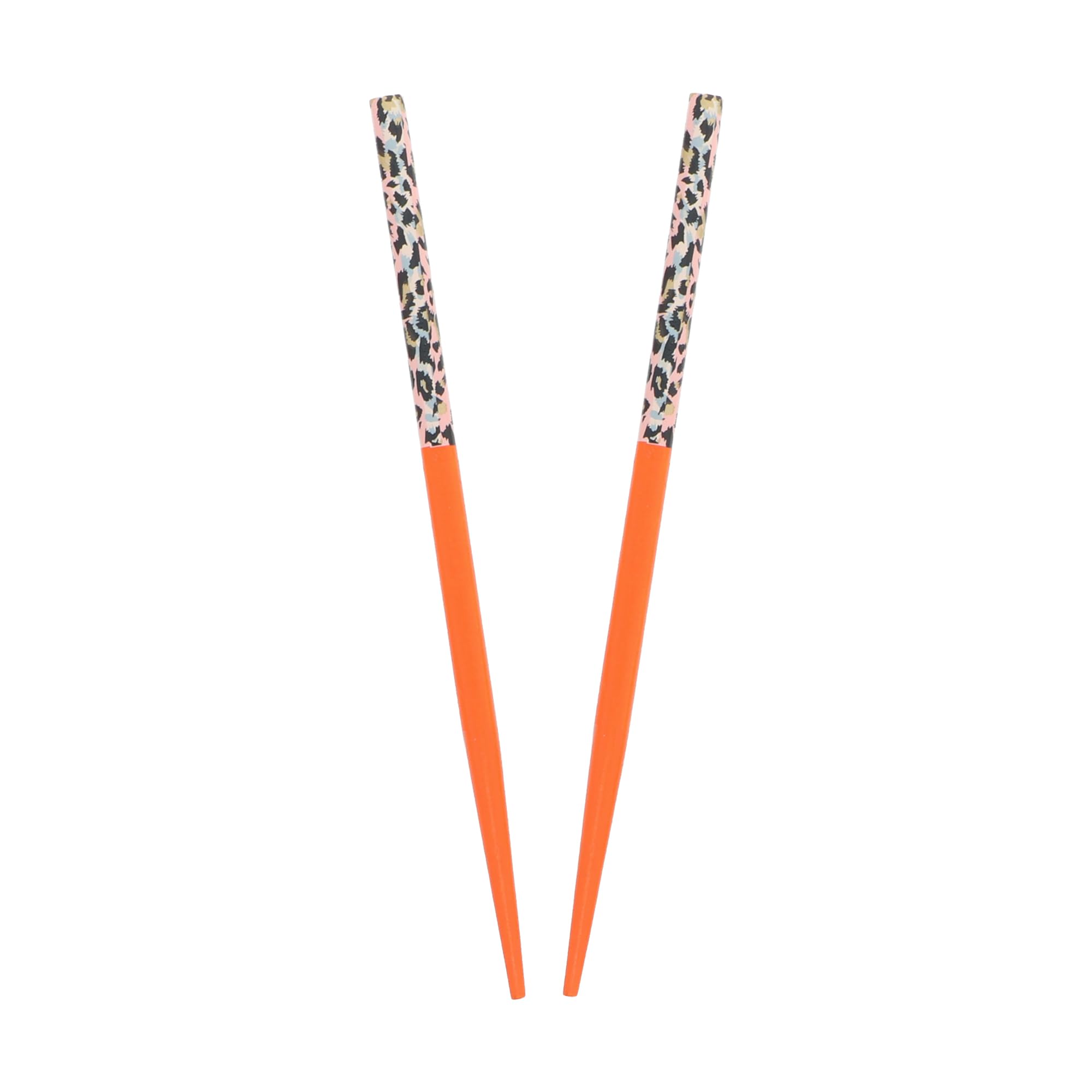 Palillos de pelo de madera con estampado animal naranja para moños 5