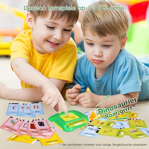 Sprechende Lernkarten Deutsch Lernspielzeug 384 Wörtern Sprechen Lernen Flash Karten Deutsch Lernspiele Sprachspiele Spielzeug ab 2 3 4 5 Jahre, Lernen Alphabet Zahlen Farben Tier Talking Flash Cards