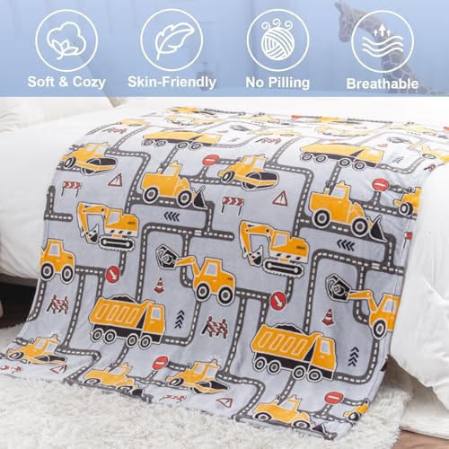 Image of Construction Truck Toys Gifts for Boys - Glow in The Dark Excavator Blanket Birthday Valentines Easter Christmas Decor Presents for Kids Age 1-14 Years Old Teens Child Toddler Son Soft Throw 50 inchx60 inch