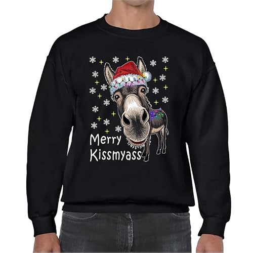Image of Darkwear Funny Merry Kissmyass Donkey Sweatshirt Jumper Merry Christmas Santa Men's Top(Black, L)