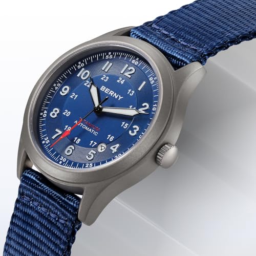 Image of BERNY Automatic Titanium Watch for Men 10ATM Waterproof Men's Field Watch Super Luminous Male Analog Mechanical Military Wrist Watch AR Sapphire Crystal Date Calendar Birthday Present