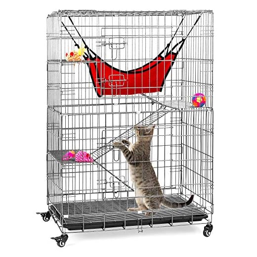 Best Choice Products 30x19x43in 4-Tier Steel Cage Playpen Kennel Crate for Cats and Small Animals w/Hammock, Rolling Wheels, Adjustable Shelves & Ramps, Removable Tray