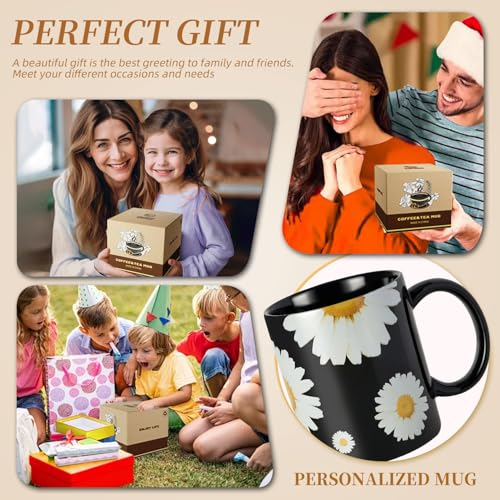 Taza de cerámica negra floral de 12 oz miniatura 7