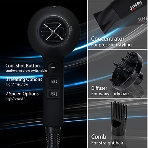 Salon Grade Hair Dryer for Professionals: Powerful & Fast Drying with Ionic & Infrared Technology, Low Noise, Diffuser & Concentrator Included