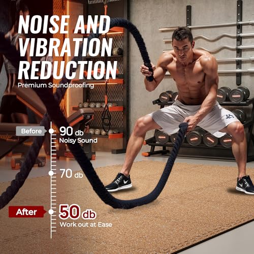 Image of SUPERJARE 0.79'' Extra-Thick Exercise Equipment Mats, 12 Pcs 48 Sq Ft Rubber Top Floor Tiles with High Density EVA Foam, Interlocking Gym Flooring for Home Gym, Workout Mat, Wood