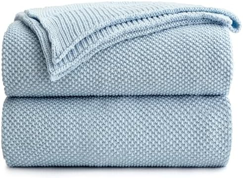 Longhui Bedding Cable Knit Cotton Throw Light Blue – Best Cable Knit Light Blue Throw