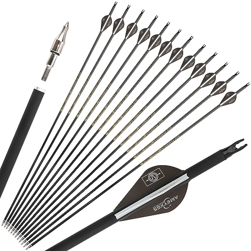 FQH 32 Archery Pure Carbon Arrows 300 350 400 500 600 Spine Hunting Arrows for Recurve Compound Bow Outdoor Hunting Target Shooting Archery Training (6/12pcs) (6 pcs Brown 300 spine)