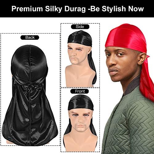 4+2 Silky Durags with Wave Brush for Men 360, Curved Medium/Hard Hair Brush Kits,A