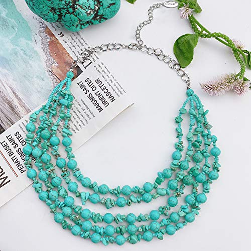 Bocar Layered Strands Simulated Turquoise Statement Chunky Necklace For Women Gifts (Nk-10524) #TOP3