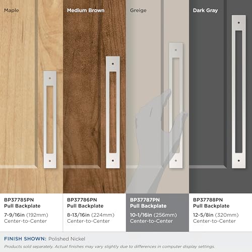 Image of Amerock Medora 10-1 /16 inch Polished Nickel Backplate | Decorative zinc cabinet hardware backplate designed to complement knobs and pulls while protecting cabinet surfaces