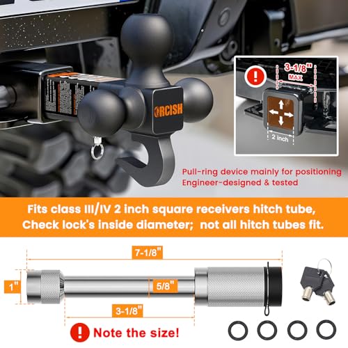 Image of ORCISH 360 Swivel Trailer Hitch, Tri-Ball Mount with Heavy Duty Hook & Anti-Theft Lock, Matte Black Plated Trailer Ball Size 1-7 /8 inch, 2 inch and 2-5 /16 inch, Fit 2 Inch Hitch Receiver, Rotating Tow Hitch