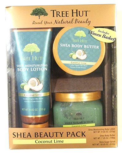 Tree Hut Coconut Lime Shea Beauty Pack with Woven Gift Basket