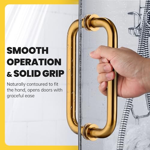 Kolet Shower Door Handle, 8 Inche Center to Center Glass Shower Door Handle, 304 Stainless Steel, Compatible with 1/4" to 1/2" Glass, Heavy Duty with Hidden Screw, Brushed Gold by Kolet - Image 3
