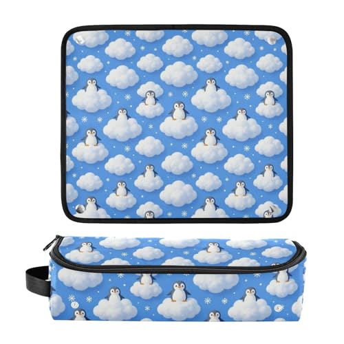 Bolsa de viaje para herramientas de cabello con tapete resistente al calor Bolsa grande para planchas de pelo para planchas planas y rizadores Bolsa azul con diseño de pingüino y nube miniatura 3