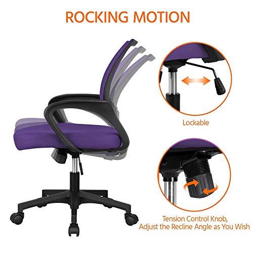 Yaheetech Office Chair Ergonomic Mesh Chair W/Lumbar Support Armrest Wheels Comfortable Racing Seat Adjustable Swivel Rolling Home Executive Mid Back Computer Chair For Adults, Purple #TOP4
