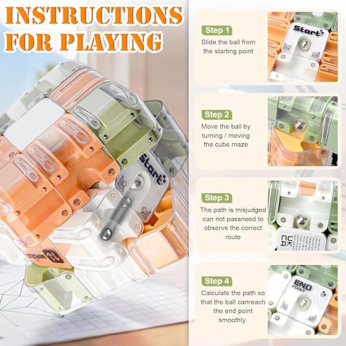 Image of 3D Maze Puzzle Cube with Metal Ball Inside - Transparent Handheld Marble Run Brain Teaser Game for Kids & Adults | Focus Skill Development Educational Toy and Stress Relief Challenge
