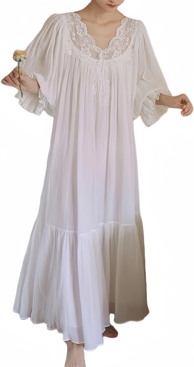 Vintage Short Sleeve Victorian Era Nightgown for Women Vintage Cotton Chemise Dress