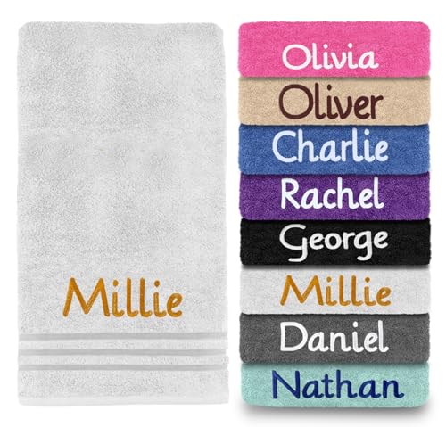 Image of Dream Zone Personalised Embroidered Towels Set ANY NAME | Face Cloth | Hand Towel | Bath Towel | Bath Sheet | Beach Swimming Towel | Supreme 100% Egyptian Cotton 550GSM (Face Cloth, White)