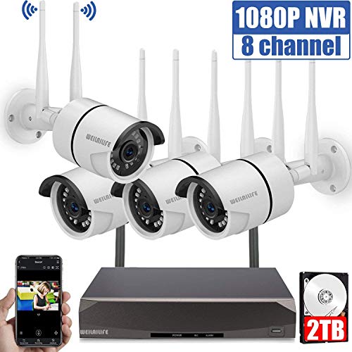 Security Camera System Wireless,8 Channel Home Outdoor Wireless Surveillance Camera System and 4Pcs