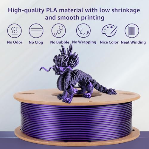 Image of Silk Dual Color PLA+ 3D Printer Filament 1.75mm, No Tangle Shiny Filament Net Weight 250g Spool (0.55lbs), 2-in-1 Silk PLA Pro Plus, Black + Purple